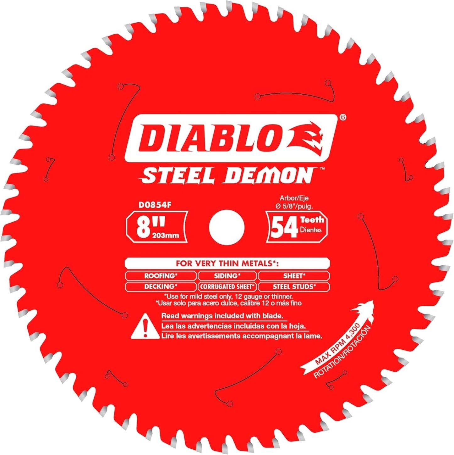 Diablo D0854F 8" X54 Tooth Carbide Steel Very Thin Metals Circular Saw Blade NEW