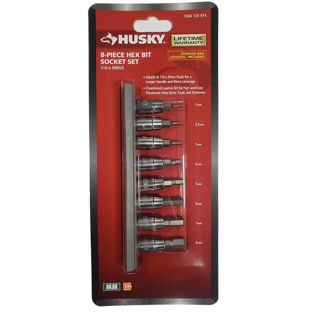 (8-Pk) Husky Metric Hex Bit Socket Set 1/4" Drive H4DMMHEX8PC