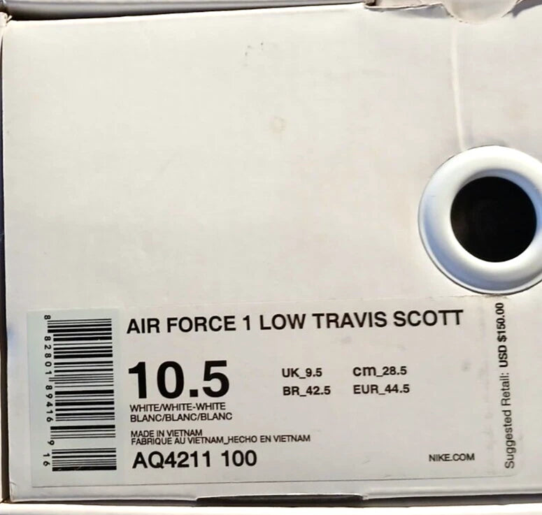 New 2017 Nike Air Force 1 Low Travis Scott AF100 OG White Size 10.5