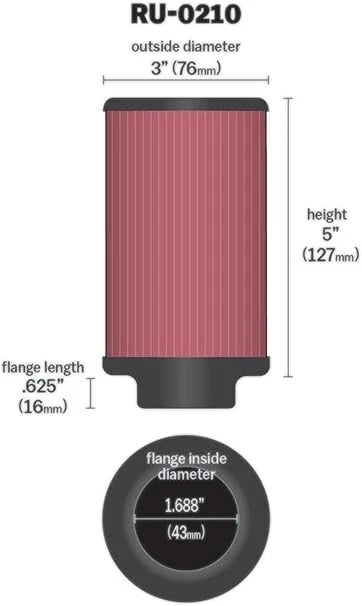 K&N RU-0210 Universal Round Straight Replacement Air Filter High Performance
