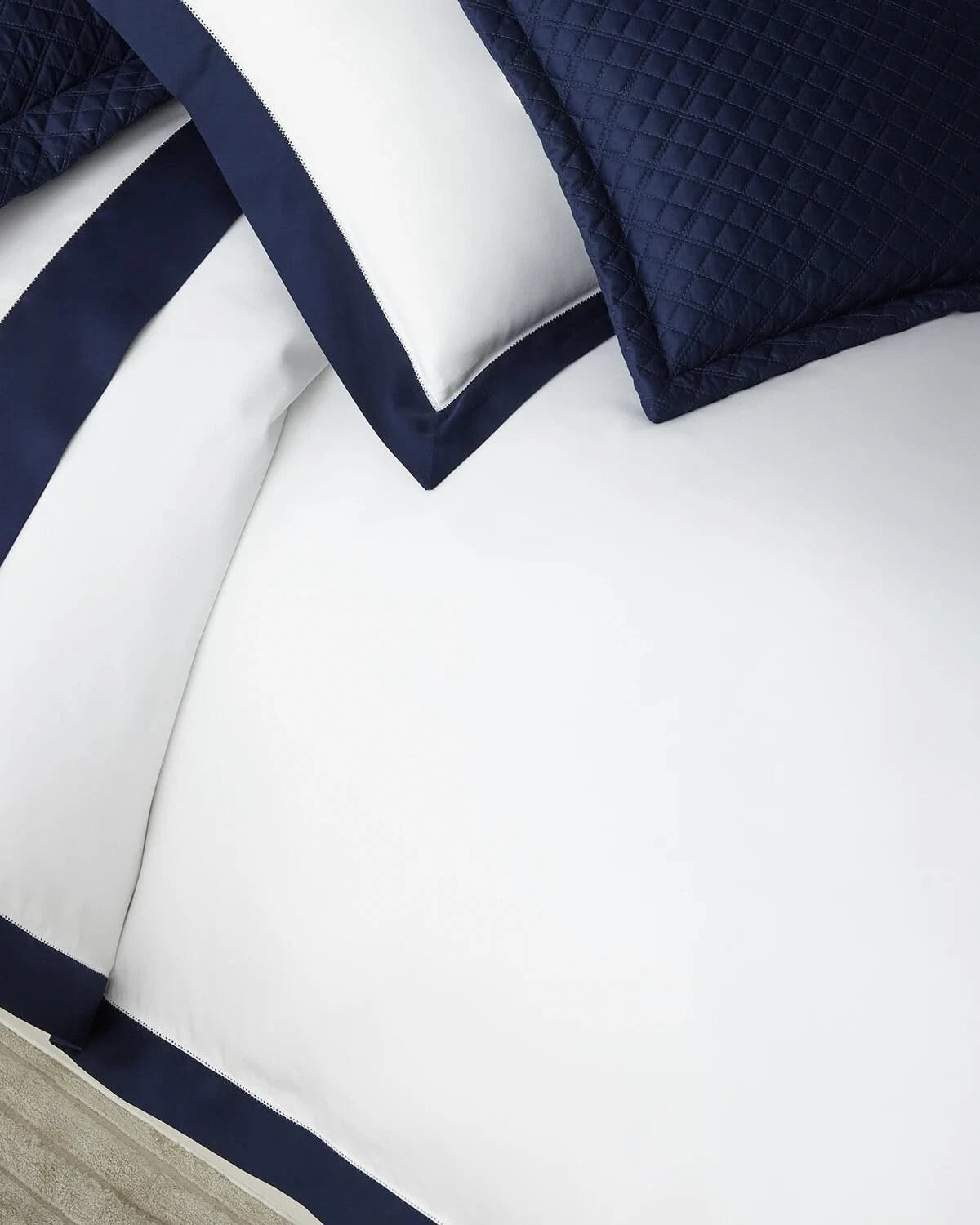 Ralph Lauren RL Organic Sateen Border Queen Duvet Cover $400 Polo Navy