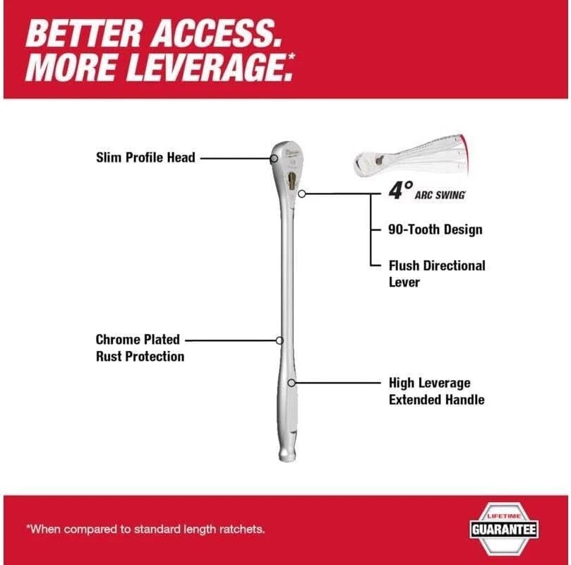 Milwaukee 48-22-9037 Ratchet - Chrome Vanadium Steel - 12 in