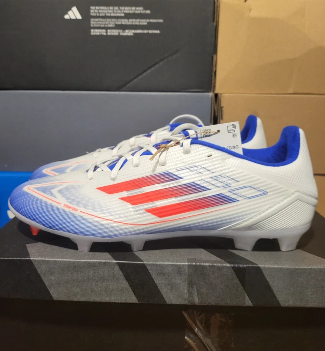 Adidas F50 League FG - White/Red/Blue IE0601 Men Size 11.5 / Women Size 12.5