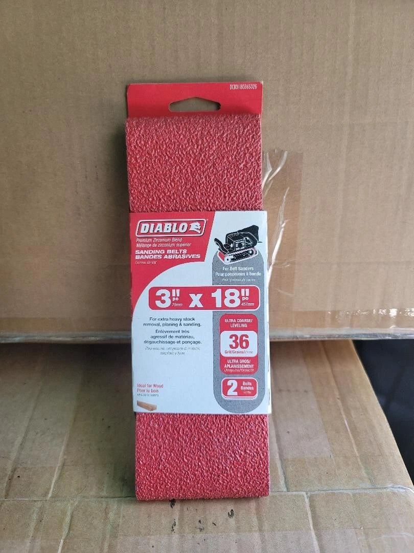 5 PCS Diablo DCB318036S02G Sanding Belt, 3 in W, 18 in L, 36 Grit, Ultra Coarse,
