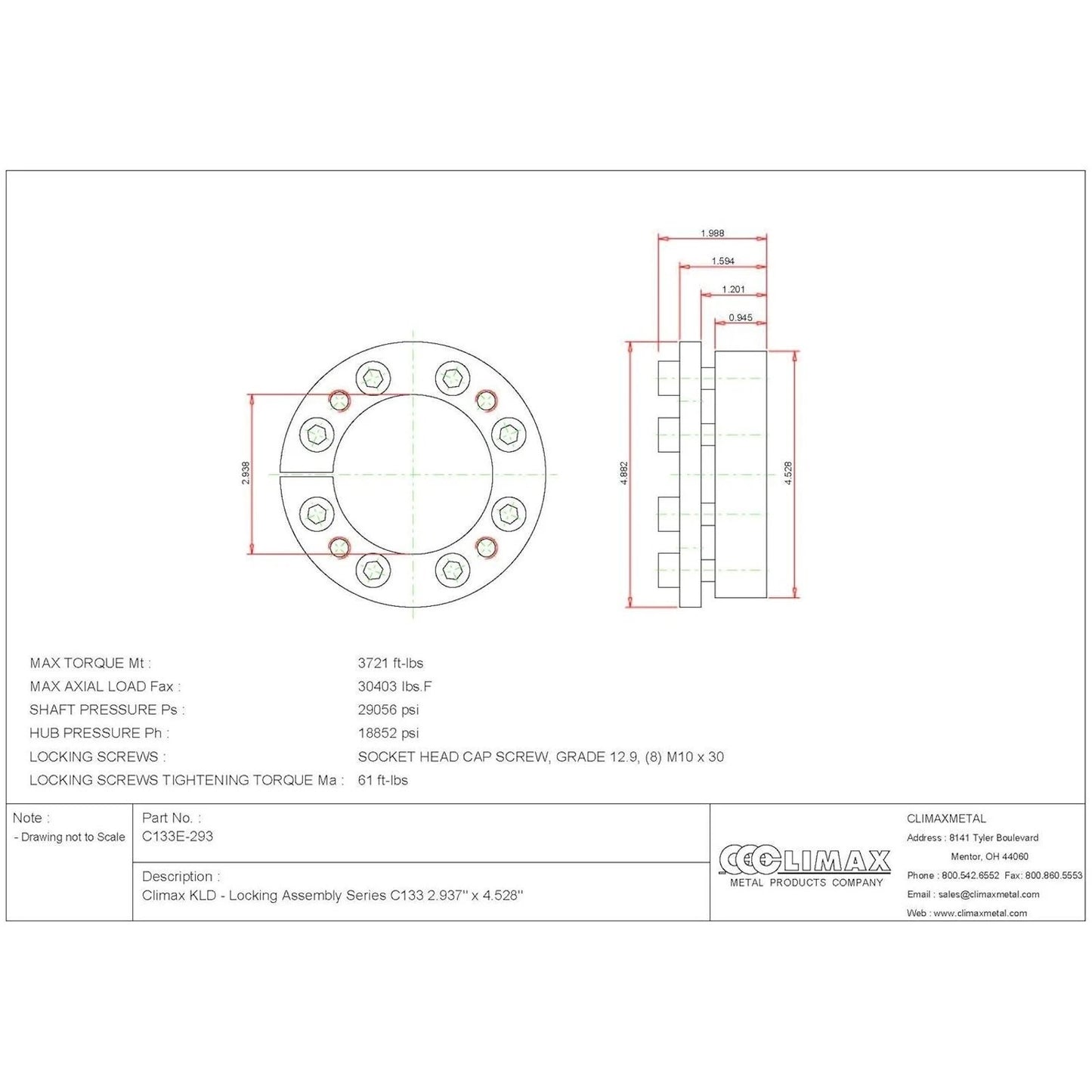 Climax - C133E-293 Series 133 Locking Assembly 2.94" ID, 1.97" Width, 2-15/16"