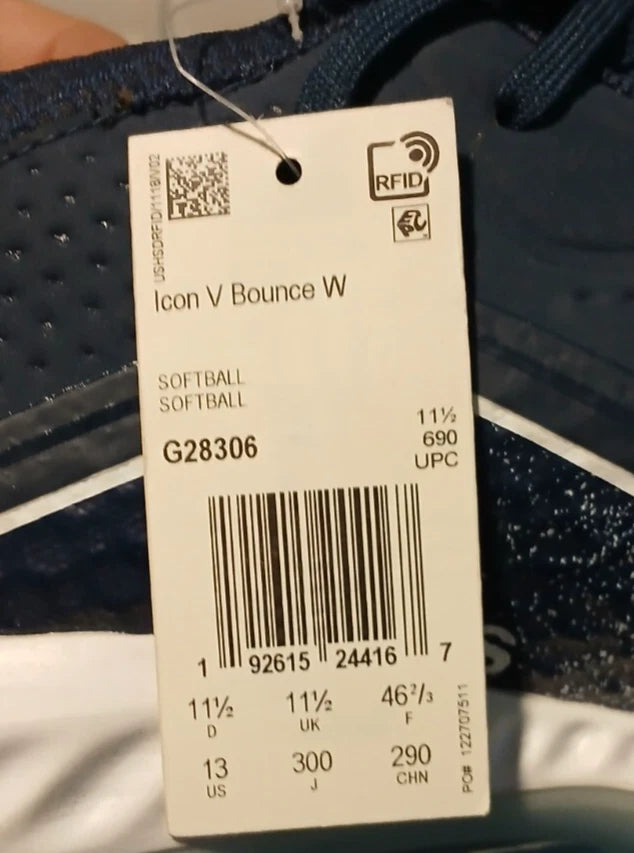 Adidas Women's Icon V Bounce TPU Cleats Baseball Shoe, Blue White US Size 13 NEW