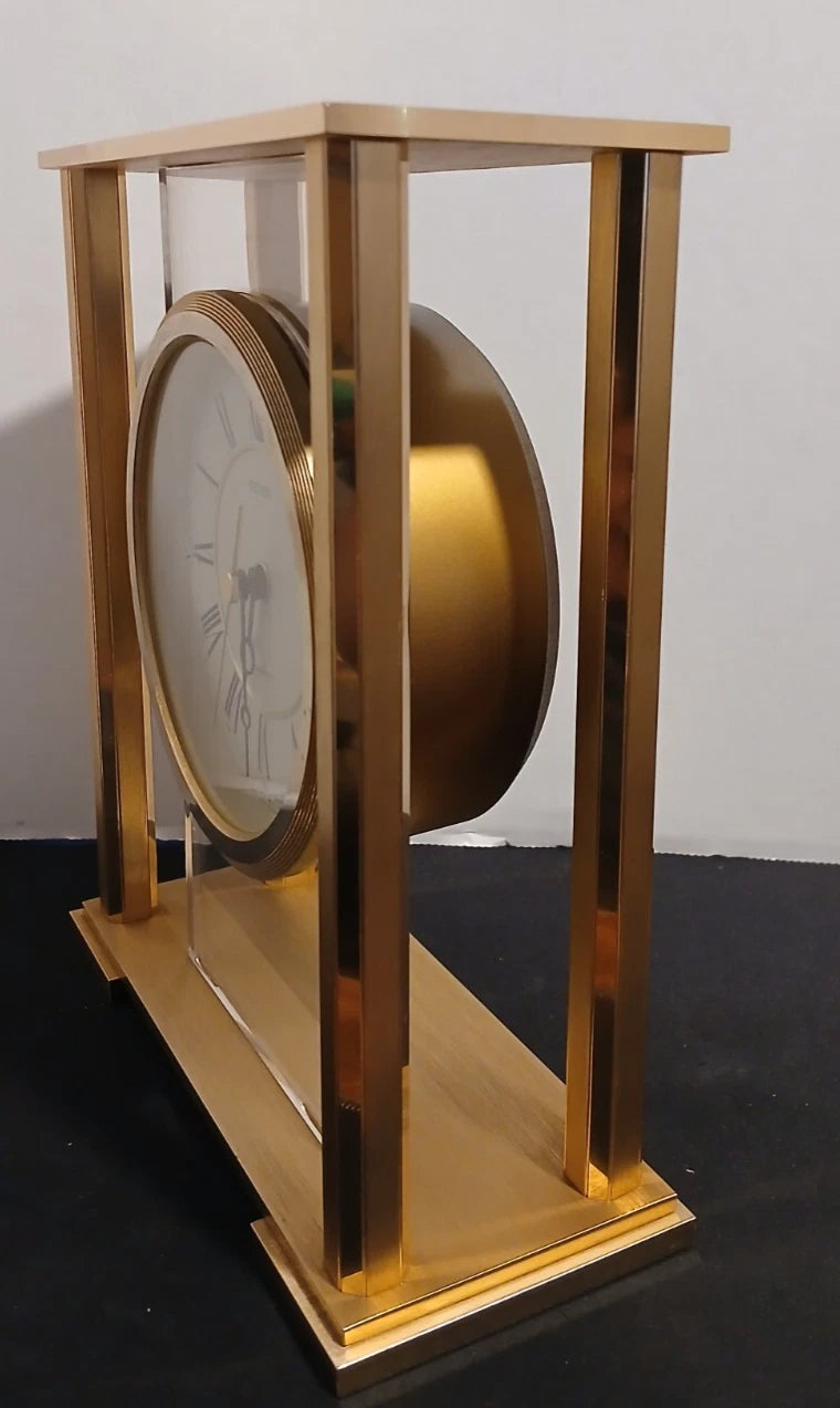 Vintage Seiko Quartz Brass Desk Mantle Clock Dual Chimes Works! Original Ppwk!