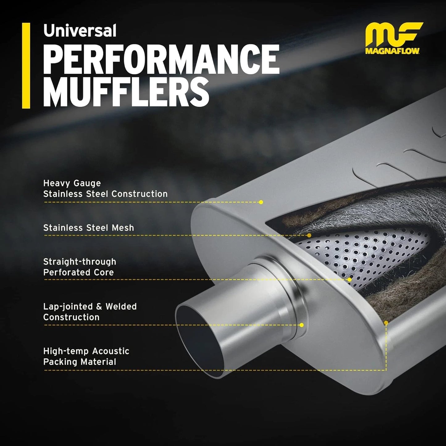 MagnaFlow Performance Exhaust Muffler 11225 Stainless Steel, Satin Finish