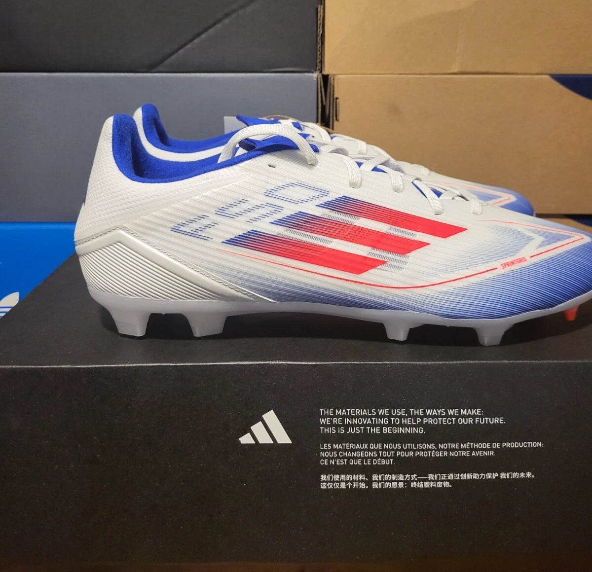 Adidas F50 League FG - White/Red/Blue IE0601 Men Size 11.5 / Women Size 12.5