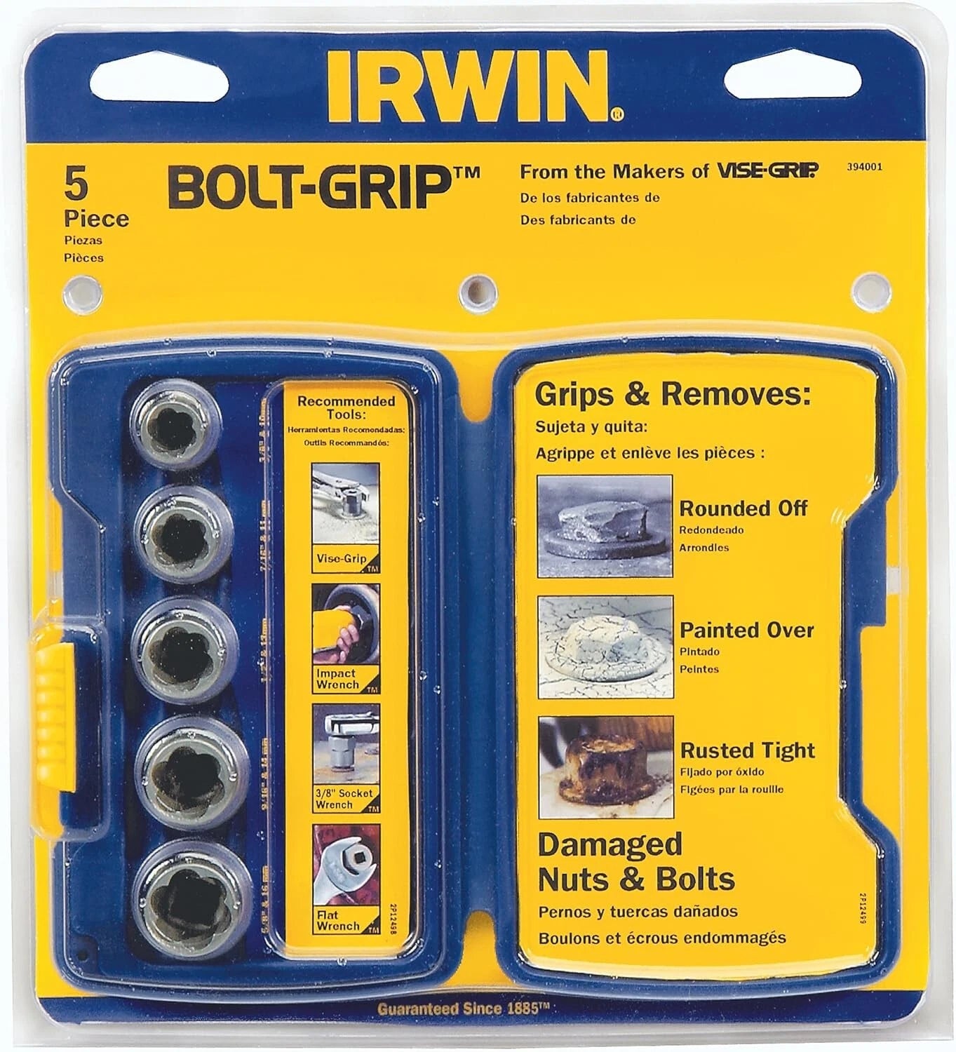 IRWIN HANSON BOLT GRIP Stripped Bolt Extractor Removers Base Set 5 Piece 394001