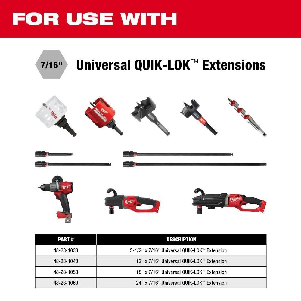 Milwaukee 48-28-1040 12-by-7/16-Inch Universal Quik-Lok Extension