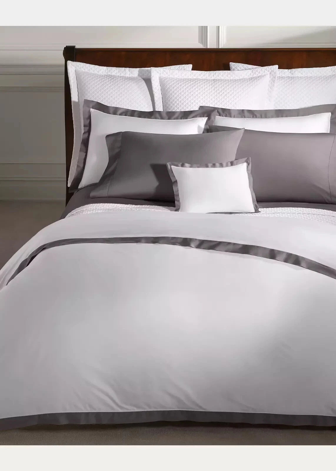 Ralph Lauren RL Organic Sateen Border Twin Duvet Cover $330 Graphite FREE SHIP!!