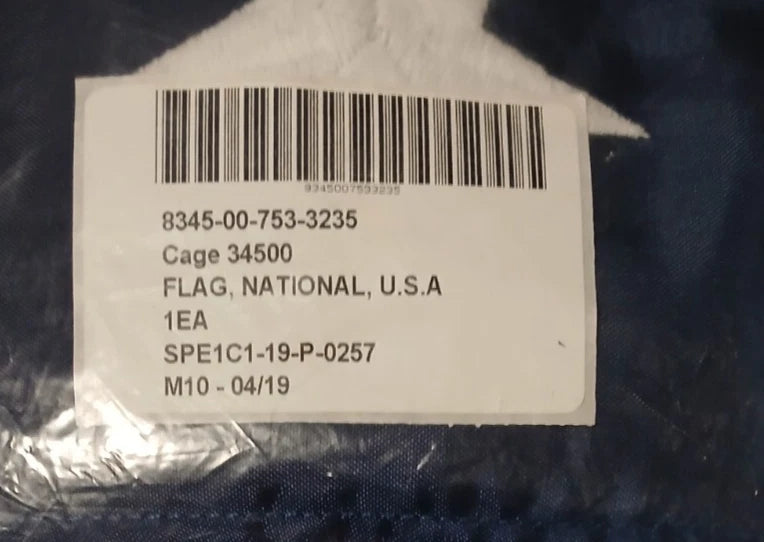 Official USA National Flag 5' x 9'6" Allied Materials 8345-00-753-3235
