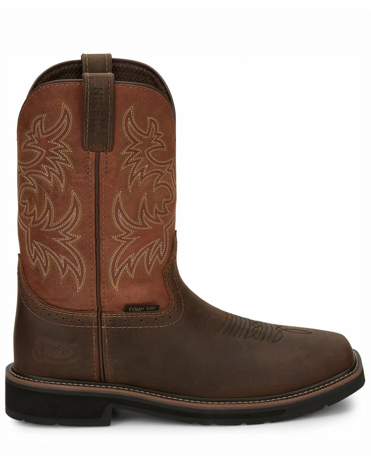 Justin Switch Brown Water Buffalo 11in Men Square Comp. Toe Size 11.5D