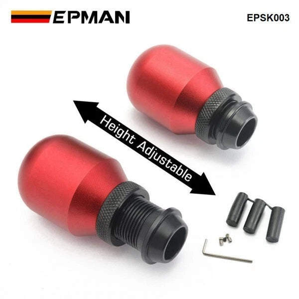 NEW EPMAN Universal Aluminum Height Adjustable Shift Knob, RED, FREE SHIPPING