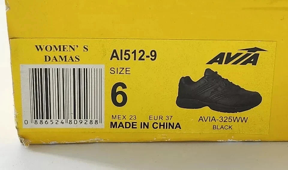 Size US 6.5 - AVIA Black Slip Resistant WOMEN'S ATHLETIC SHOE - AVIA-325WW