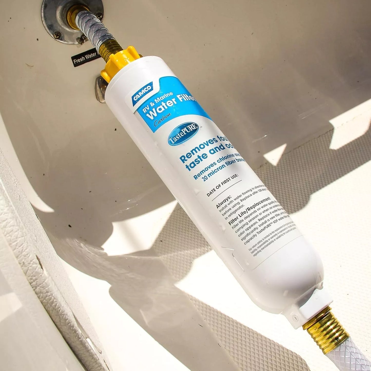 Camco TastePURE RV Carbon Water Filter – Reliable RV Inline Water Filter 40645