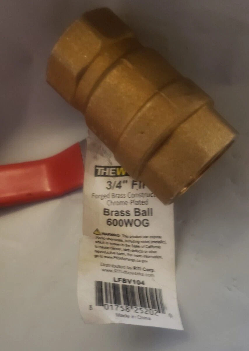 NEW - TheWorks 3/4 in. Brass FIP x FIP Threaded Full Port Ball Valve LFBV104