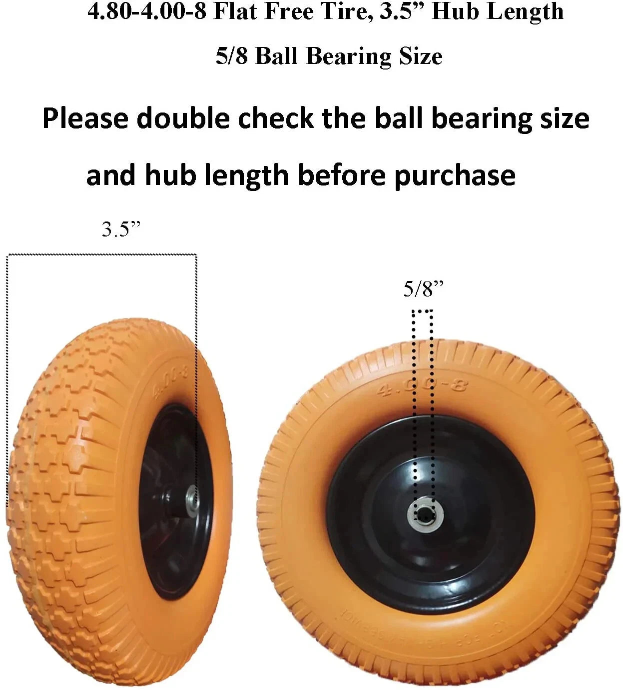 Ogracwheel 16"Flat Free Wheelbarrow Tire 4.80/4.00-8 with 3/4 & 5/8 Bearings