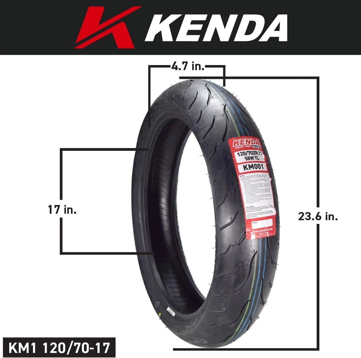 NEW - Kenda Tires 120/70ZR17 (58W) TL - Front Motorcycle Tire