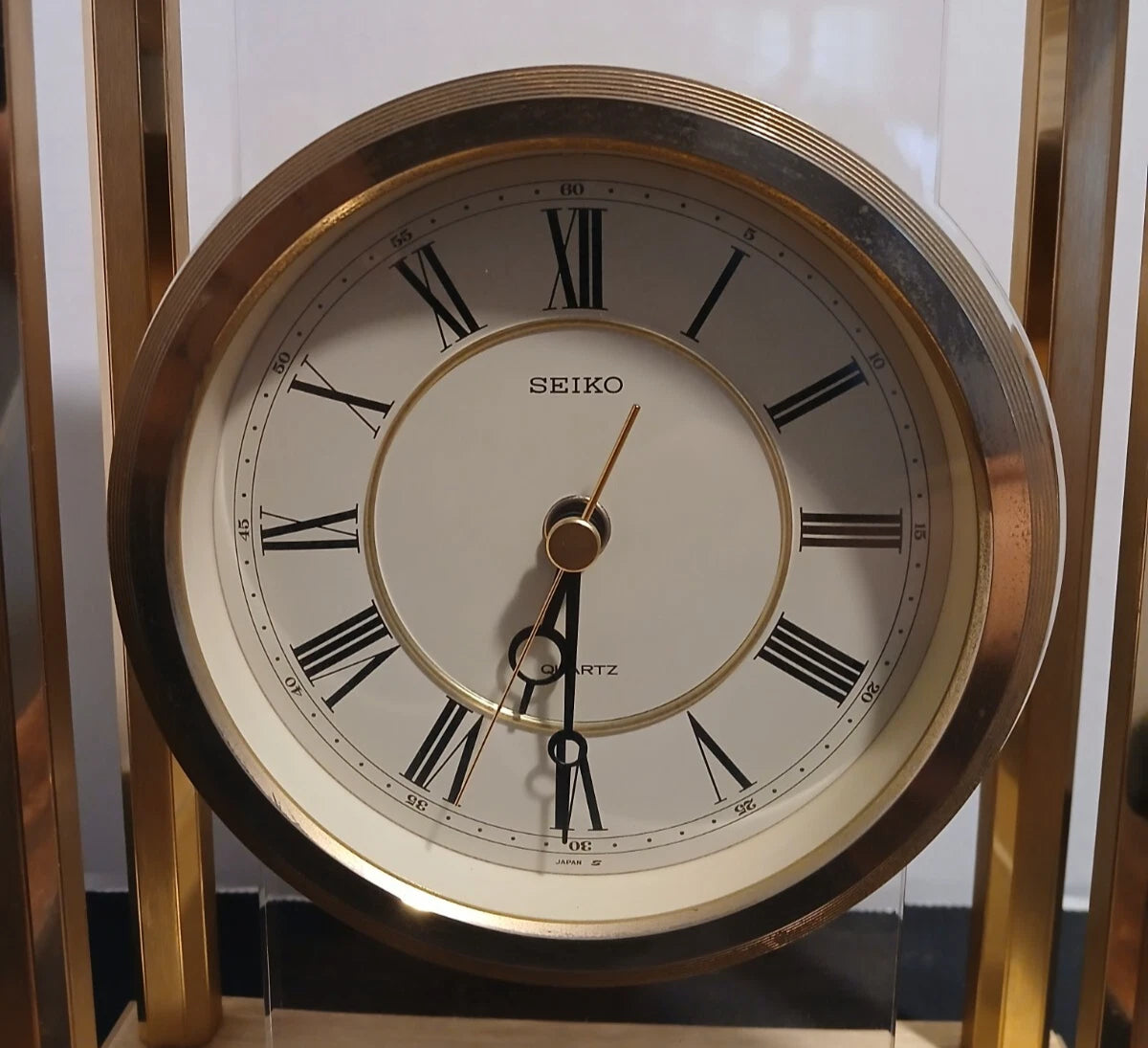 Vintage Seiko Quartz Brass Desk Mantle Clock Dual Chimes Works! Original Ppwk!