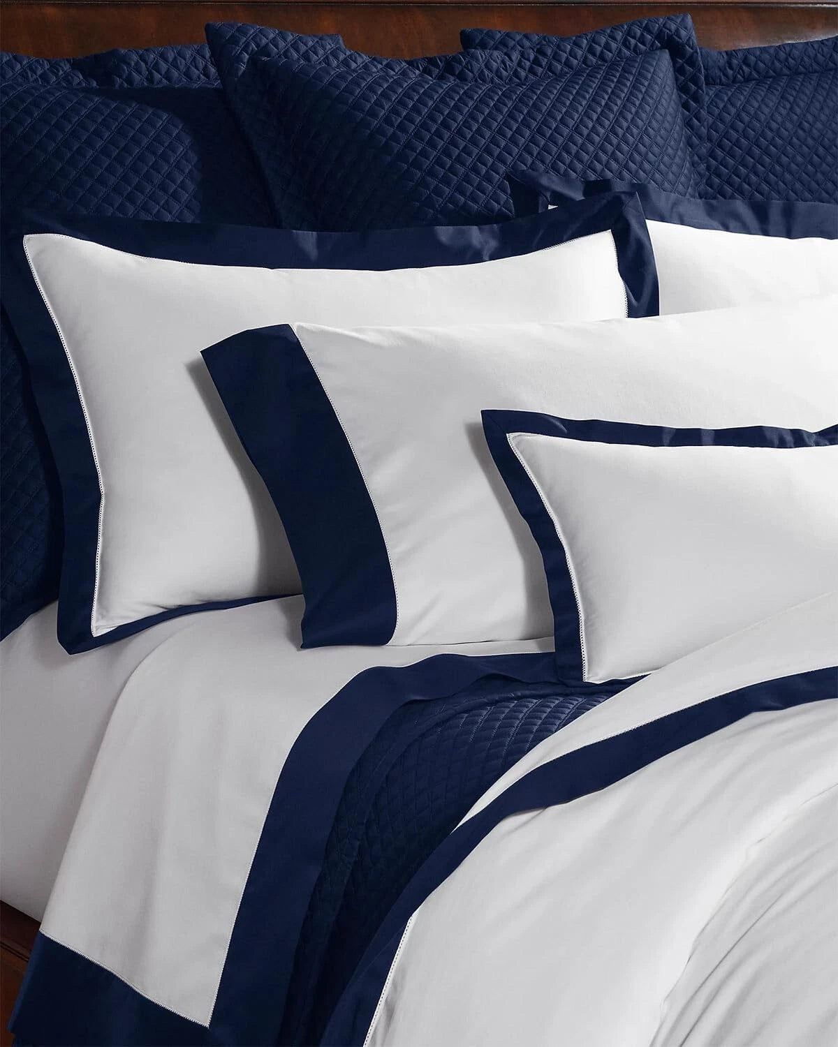 Ralph Lauren RL Organic Sateen Border Queen Duvet Cover $400 Polo Navy