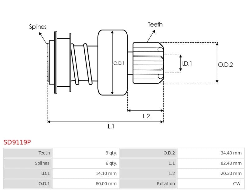 AS SD9119P PL Starter Motor Drive
