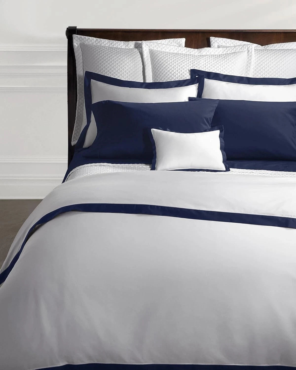 Ralph Lauren RL Organic Sateen Border Queen Duvet Cover $400 Polo Navy
