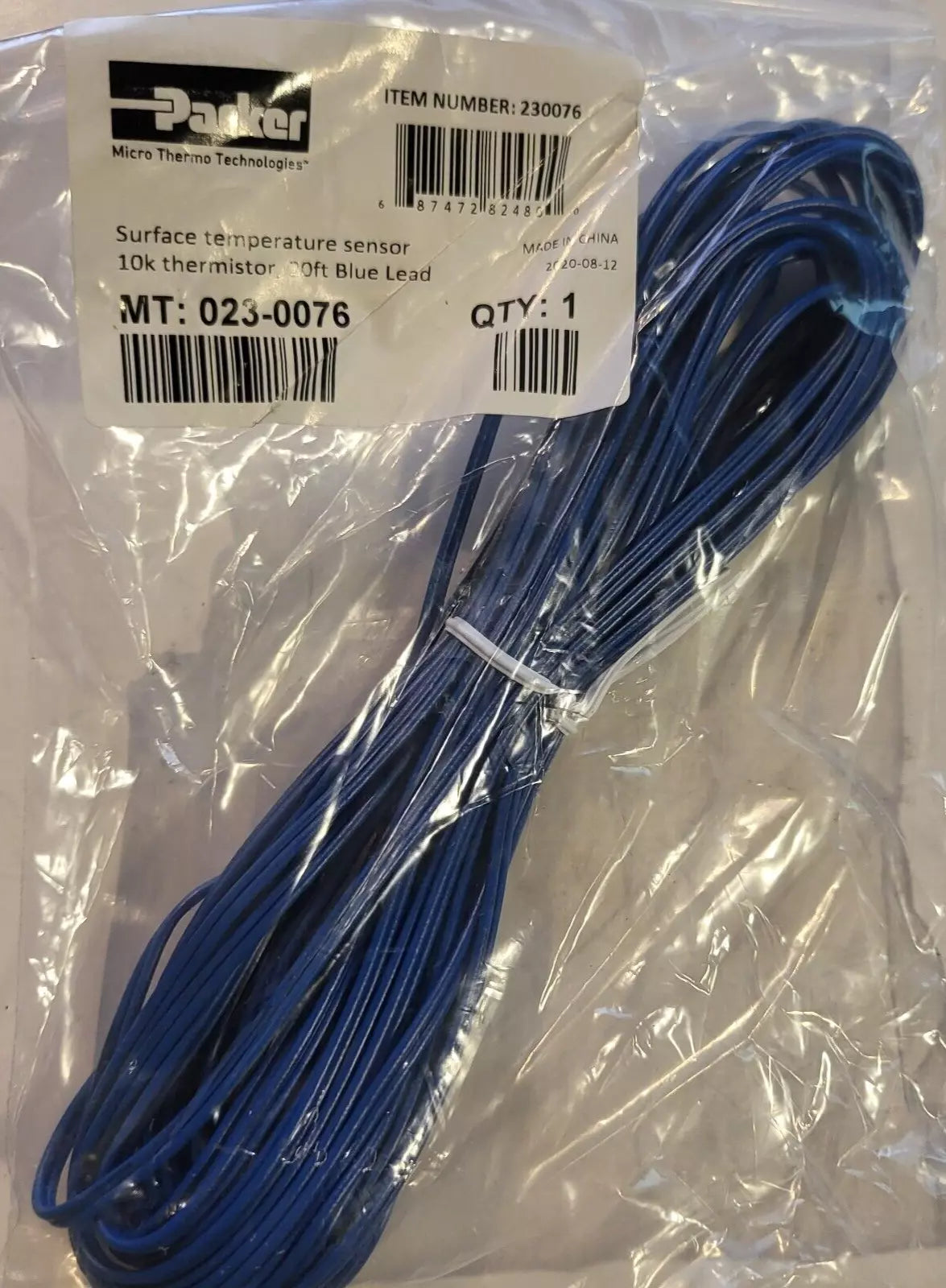 Parker 023-0076 Pipe Surface Temperature Sensor 10k Thermistor 20ft Blue Lead