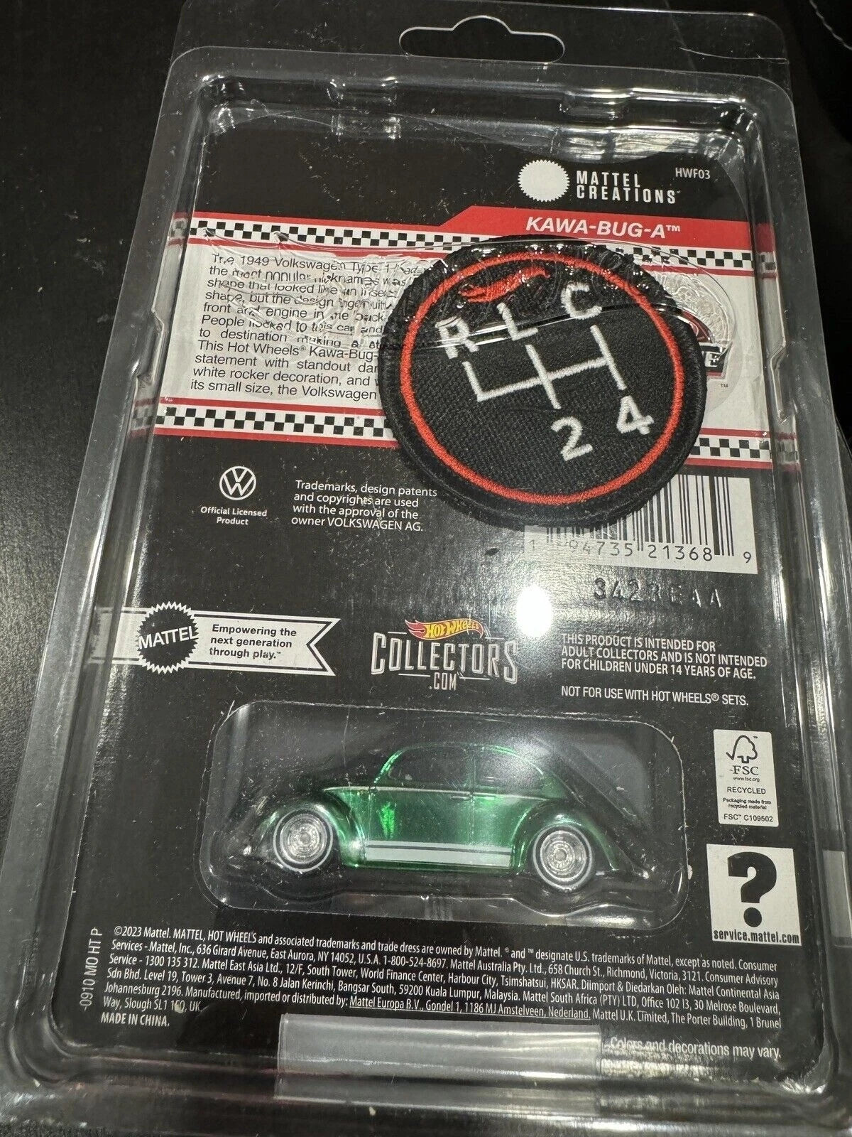 Mattel Hot Wheels RLC Kawa-Bug-A 2024 Club Car Exclusive Green Patch Button NEW!