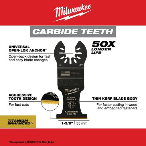 Milwaukee Open-Lok 3.58 in. L X 1-3/8 in. W Carbide Open-Lok Oscillating Blade Extreme Material 3 pk