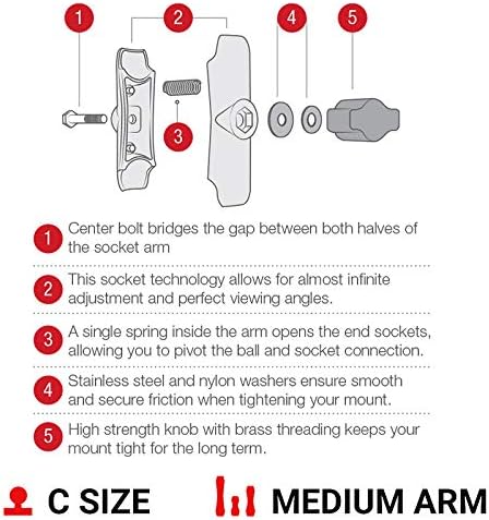 RAM Mounts Double Socket Arm RAM-201U-B Short Arm Compatible with RAM C Size 1.5" Ball Components