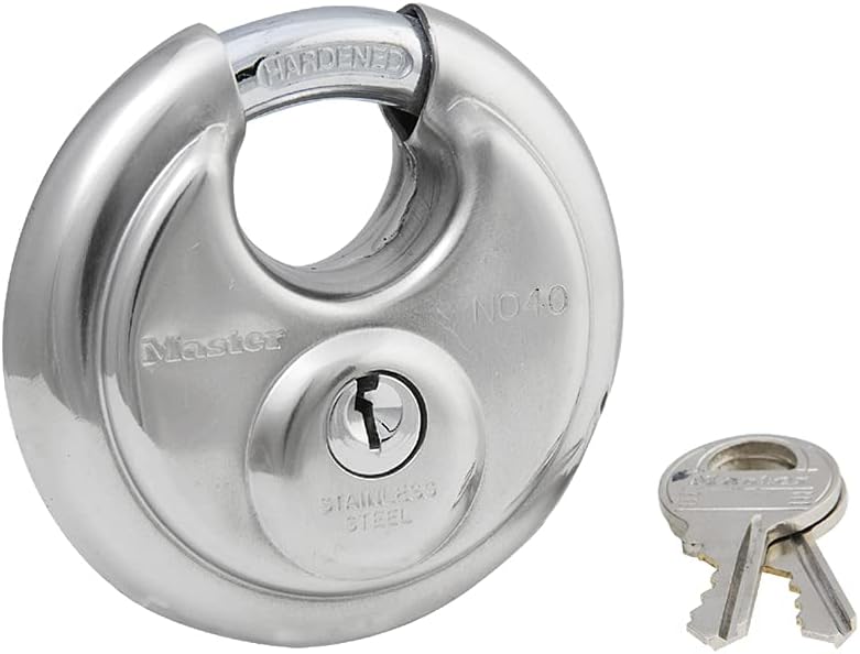 Master Lock 40KADPF Round Padlock with Shielded Shackle, Stainless Steel,Silver