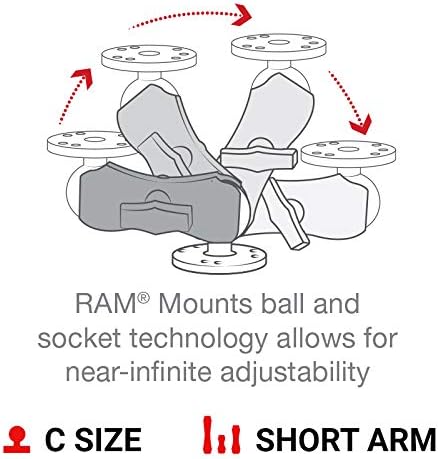 RAM Mounts Double Socket Arm RAM-201U-B Short Arm Compatible with RAM C Size 1.5" Ball Components