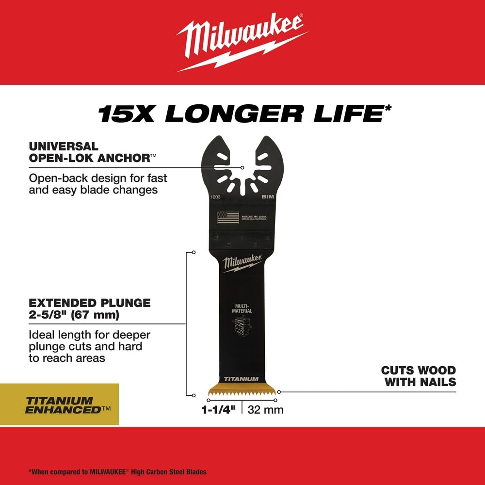 Milwaukee 1-1/4 in. W Bi-Metal Open-Lok Oscillating Blade Multi-Material 1 pk