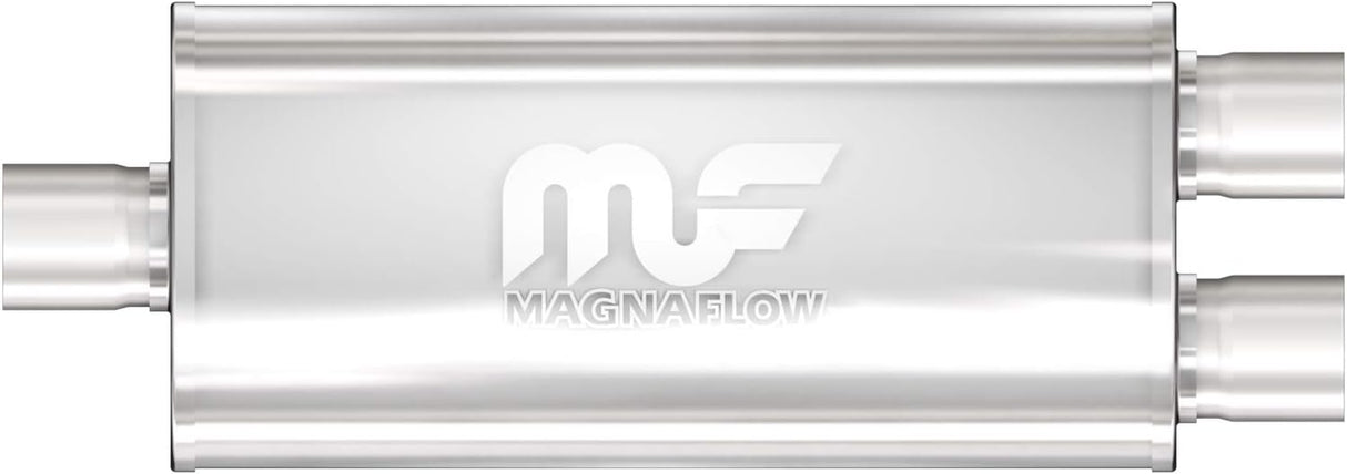 MagnaFlow Performance Exhaust Muffler 12258: 2.5"/2.25" Inlet/Outlet, 5x8x18" Oval, Stainless Steel, Satin Finish