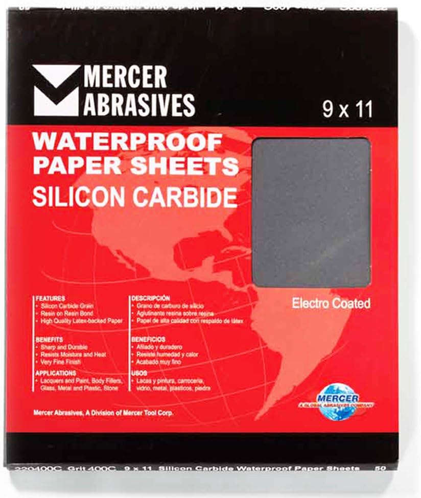 Mercer Industries 220240C - 9 x 11 Silicon Carbide Waterproof Paper Sheets, Grit 240C (50 pack)