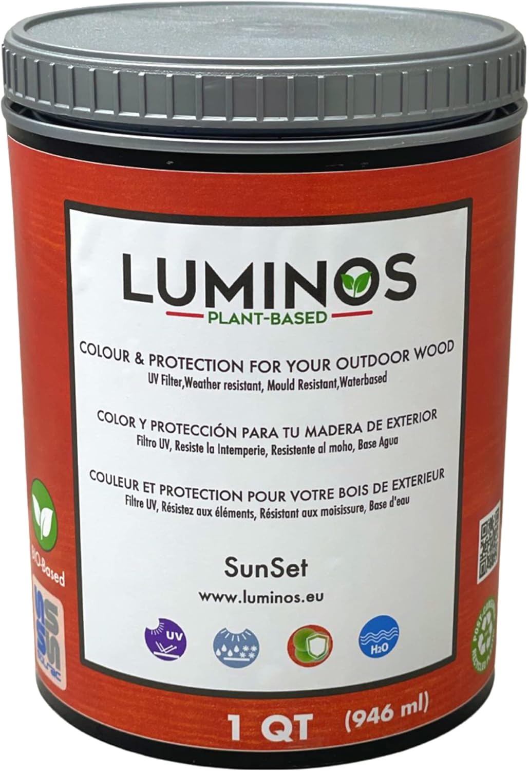 Luminos LUM1119 - Sunset- Oudoor Water-Based Wood Finish Stain Protector BIO-Based Protector - Orange 1QT