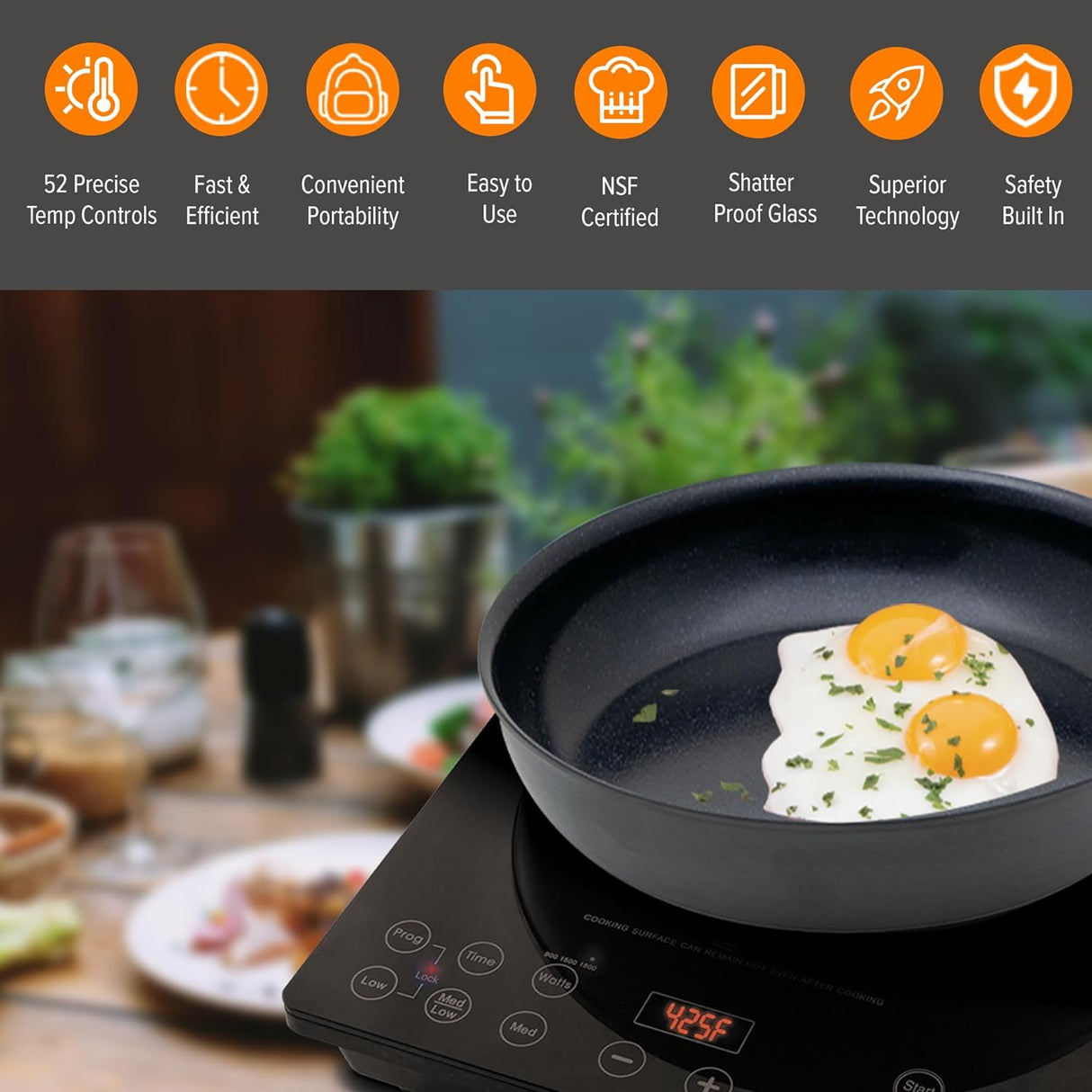 Nuwave Pro Chef Induction Cooktop, Portable, Large 8ﾔ Heating Coil, Temp Settings from 100ﾰF - 575ﾰF, Perfect for Commercial & Professional Settings, NSF-Certified, Shatter-Proof Ceramic Glass Surface