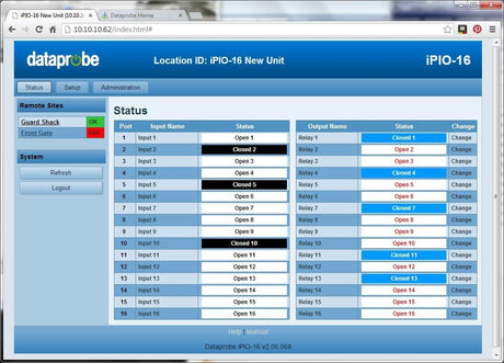 Dataprobe IPIO-16 Port GPIO Transport Over Ethernet Network I/O Controller