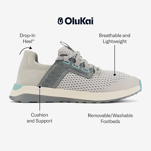 OLUKAI Wailuku Women's Athletic Sneakers, Lightweight & Breathable Mesh, Comfort Fit & Wet Grip Rubber Soles, All-Day Comfort & Supportive, Off White/Off White, 9.5