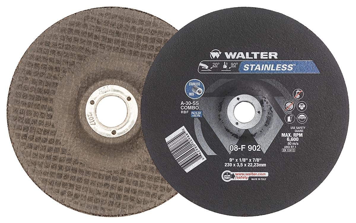 Walter 08F702 Stainless Grinding and Cutting Wheel - [Pack of 25] A-30-SS Grit, 7 in. Abrasive Wheel with Round Hole. Surface Finishing Tools