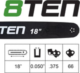 8TEN 18 Inch Chainsaw Guide Bar .050 3/8 66DL Chain for Stihl 066 044 Carlton Windsor Dolmar 431045013 Removable Sprocket