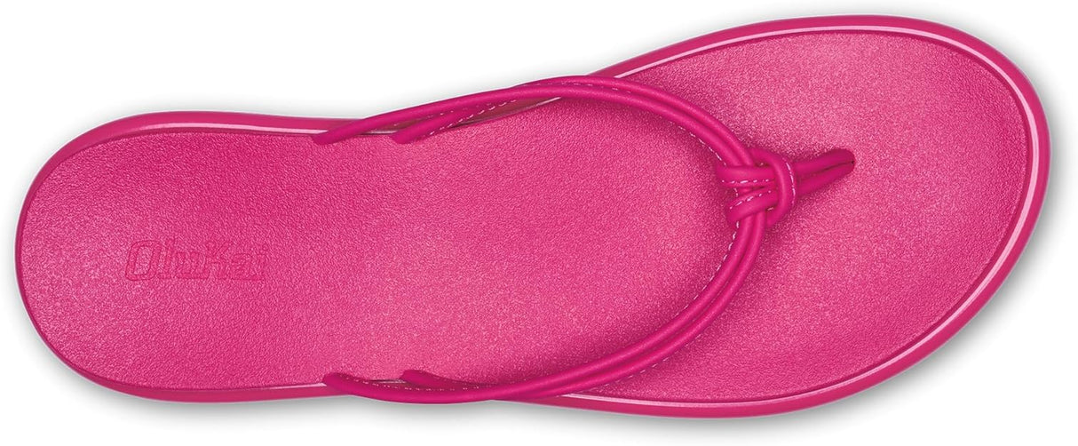 OLUKAI Aka Women's Beach Sandals, Water-Friendly Flip-Flop Slides, All-Day Comfort & Support, Stylish & Vibrant Colors, Pink Plumeria/Pink Plumeria, 7