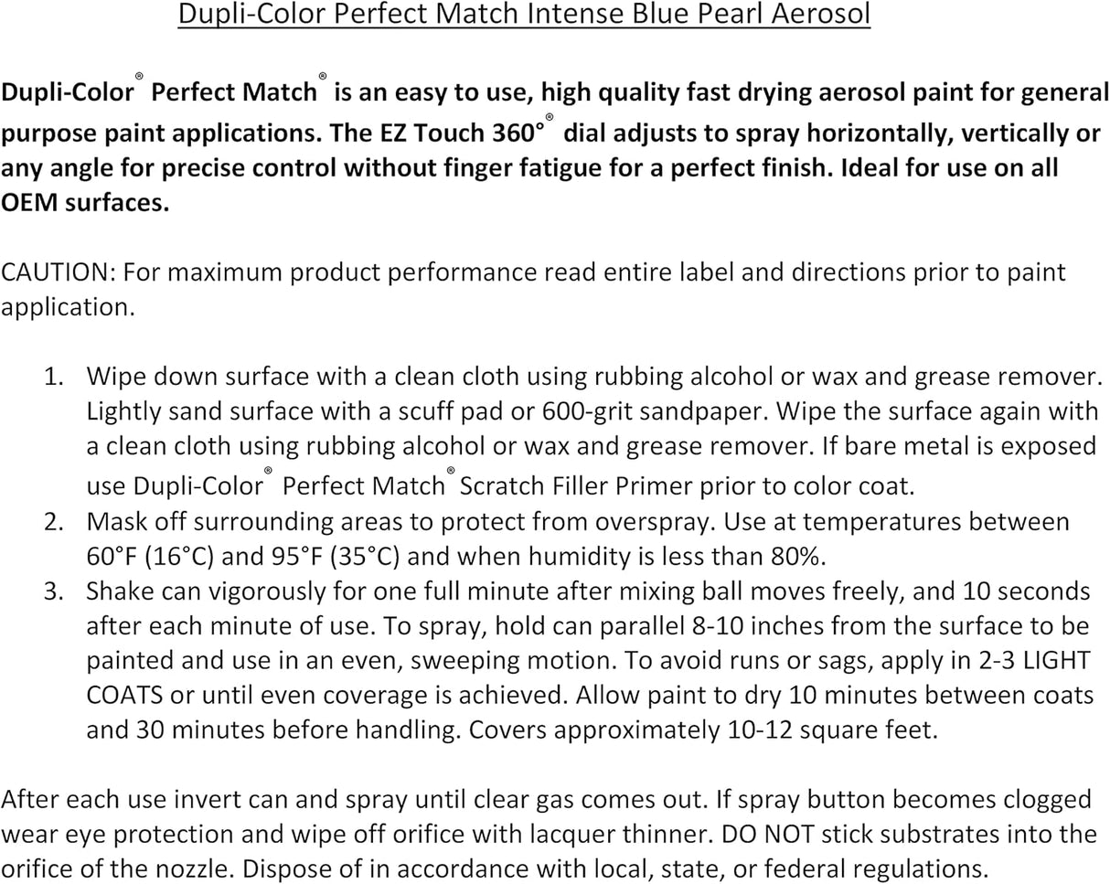 Dupli-Color EBCC04227 Perfect Match Automotive Spray Paint ﾖ Chrysler Intense Blue Pearl, PB3 ﾖ 8 oz. Aerosol Can