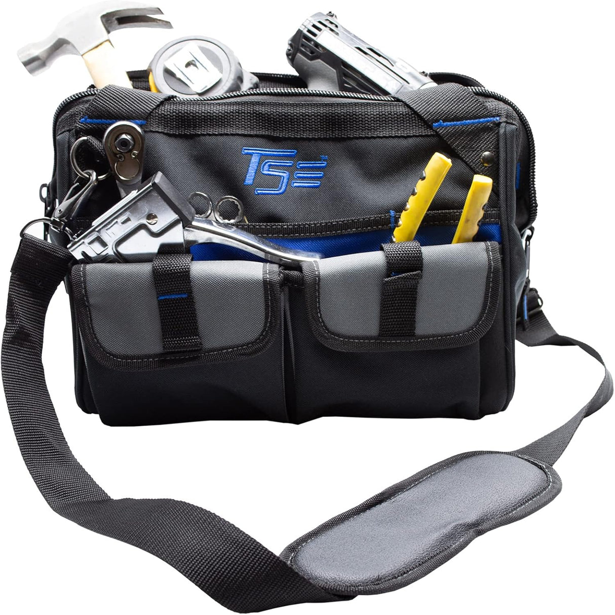 Full Function 12-Inch Tool Bag, Wide Mouth Opening, Multi-Function Pockets, Abrasion Resistant Waterproof Base, Tool Organizer, Heavy Duty, Maximum Protection by TSE Safety