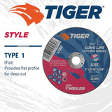 Weiler 57060 3-Inch Cutting Wheel, Tiger AO Steel/Metal Long Life, Performance Cutting, 1/16" A36T Type 1 3/8" Arbor (Pack of 100)