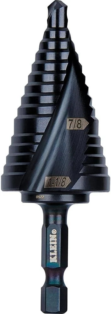 Klein Tools QRST11 Step Drill Bit, Quick Release Spiral Dbl-Fluted, 7/8 -1 1/8