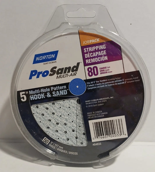 Norton ProSand MULTI-AIR 5" Multi-Hole Pattern Hook & Sand Disc 80 grit 50 pack