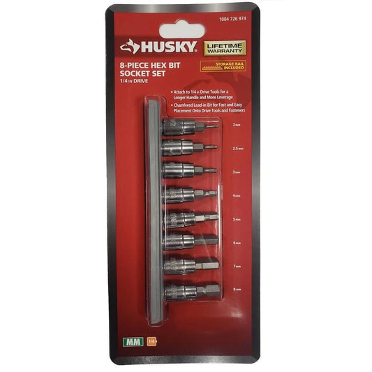(8-Pk) Husky Metric Hex Bit Socket Set 1/4" Drive H4DMMHEX8PC